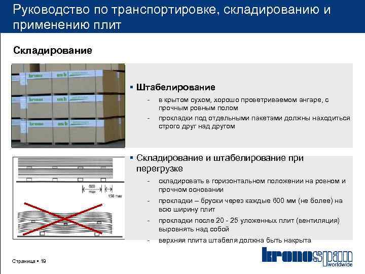 Руководство по транспортировке, складированию и применению плит Складирование Штабелирование - в крытом сухом, хорошо