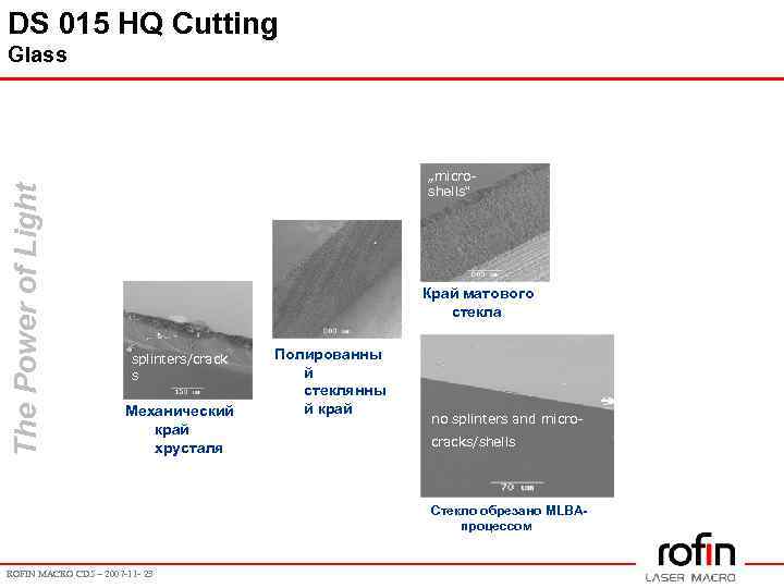DS 015 HQ Cutting The Power of Light Glass „microshells“ Край матового стекла splinters/crack