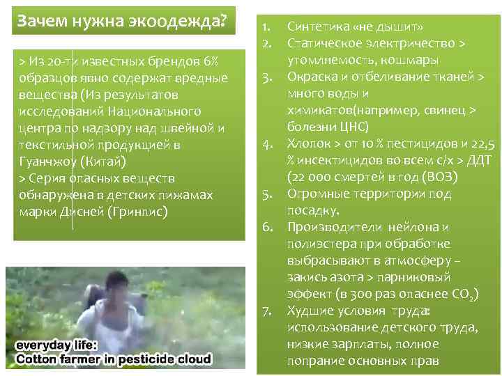 Зачем нужна экоодежда? > Из 20 -ти известных брендов 6% образцов явно содержат вредные