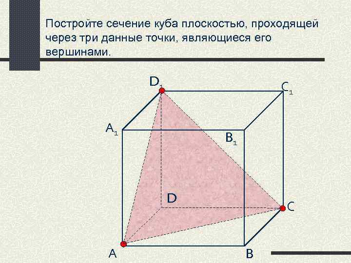 Постройте сечение куба плоскостью, проходящей через три данные точки, являющиеся его вершинами. D 1