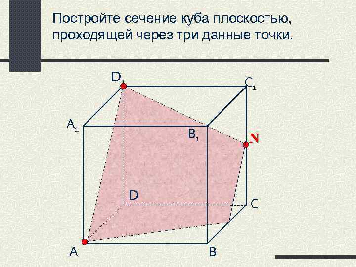 Постройте сечение куба плоскостью, проходящей через три данные точки. D 1 С 1 А