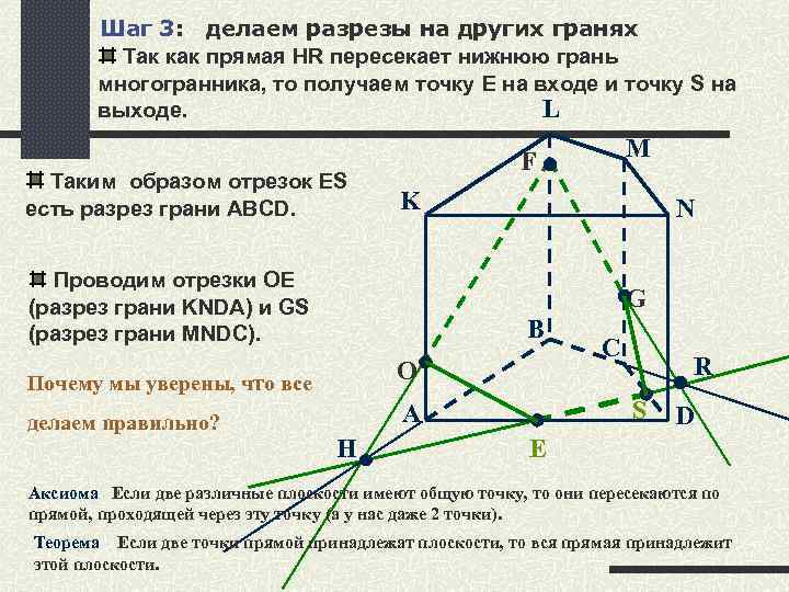 Шаг 3: делаем разрезы на других гранях Так как прямая HR пересекает нижнюю грань