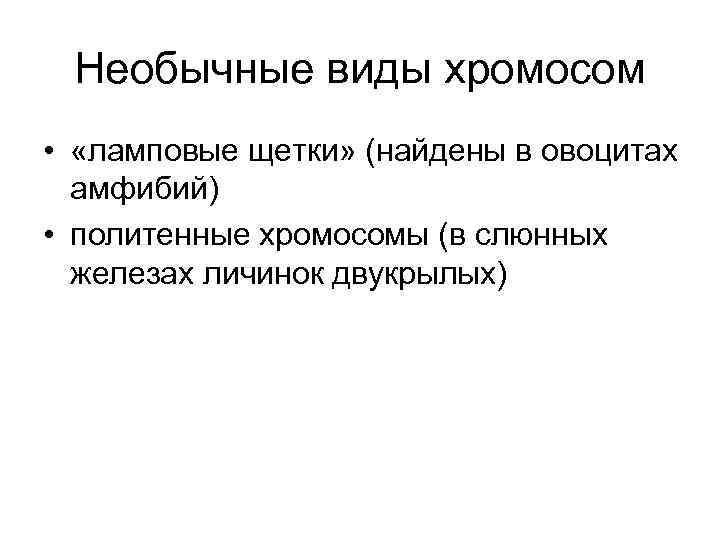 Необычные виды хромосом • «ламповые щетки» (найдены в овоцитах амфибий) • политенные хромосомы (в