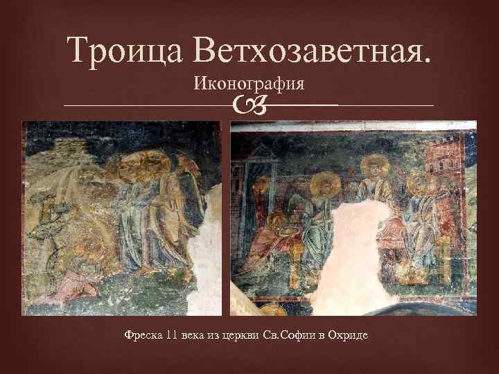 Троица Ветхозаветная. Иконография Фреска 11 века из церкви Св. Софии в Охриде 