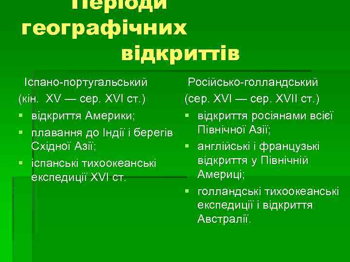 Періоди географічних відкриттів Іспано-португальський (кін. XV — сер. XVI ст. ) § відкриття Америки;