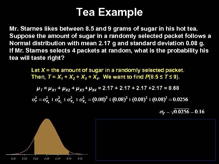 Tea Example Mr. Starnes likes between 8. 5 and 9 grams of sugar in