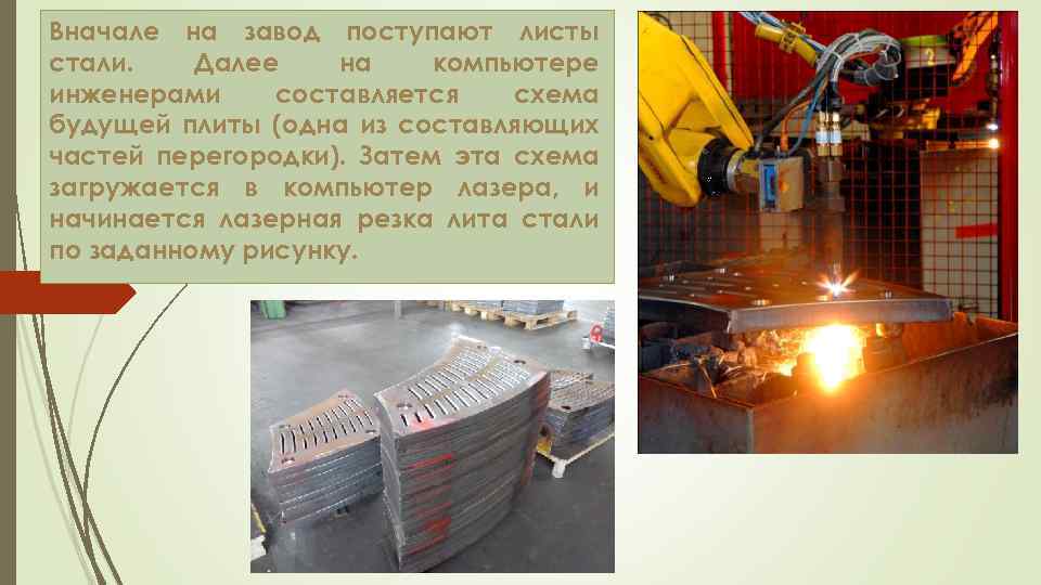 Вначале на завод поступают листы стали. Далее на компьютере инженерами составляется схема будущей плиты