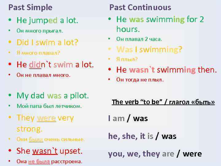 Past Simple • He jumped a lot. • Он много прыгал. • Did I
