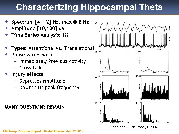 Characterizing Hippocampal Theta w Spectrum [4, 12] Hz, max @ 8 Hz w Amplitude