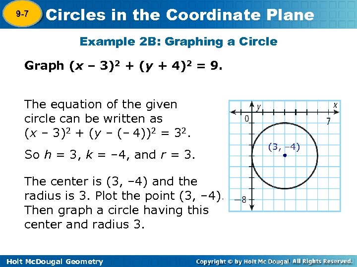 9 -7 Circles in the Coordinate Plane Example 2 B: Graphing a Circle Graph