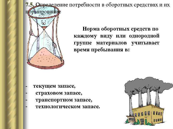 7. 5. Определение потребности в оборотных средствах и их нормирование Норма оборотных средств по