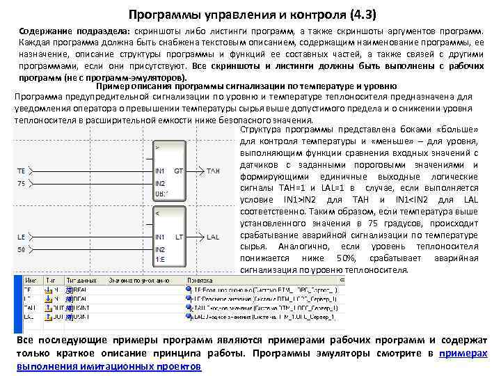 Программы управления и контроля (4. 3) Содержание подраздела: скриншоты либо листинги программ, а также