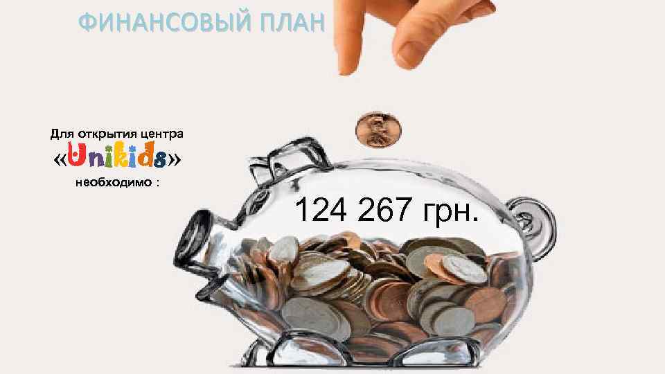 ФИНАНСОВЫЙ ПЛАН Для открытия центра «Unikids» необходимо : 124 267 грн. 