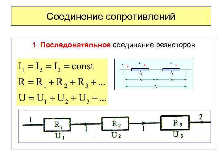 Соединение сопротивлений 1. Последовательное соединение резисторов 