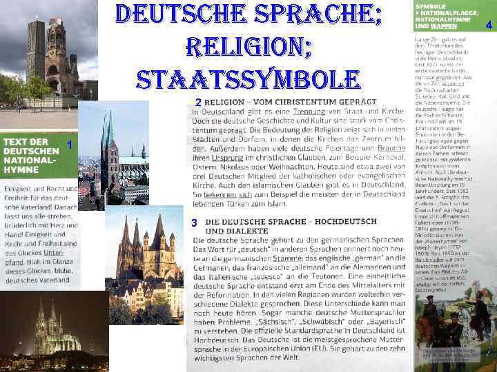 DEUTSCHE SPRACHE; RELIGION; STAATSSYMBOLE 2 1 3 4 