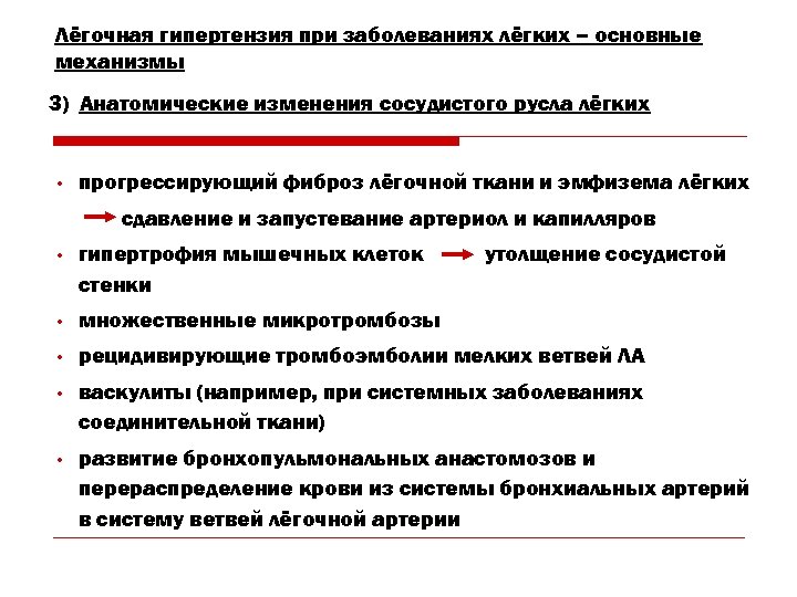 Лёгочная гипертензия при заболеваниях лёгких – основные механизмы 3) Анатомические изменения сосудистого русла лёгких