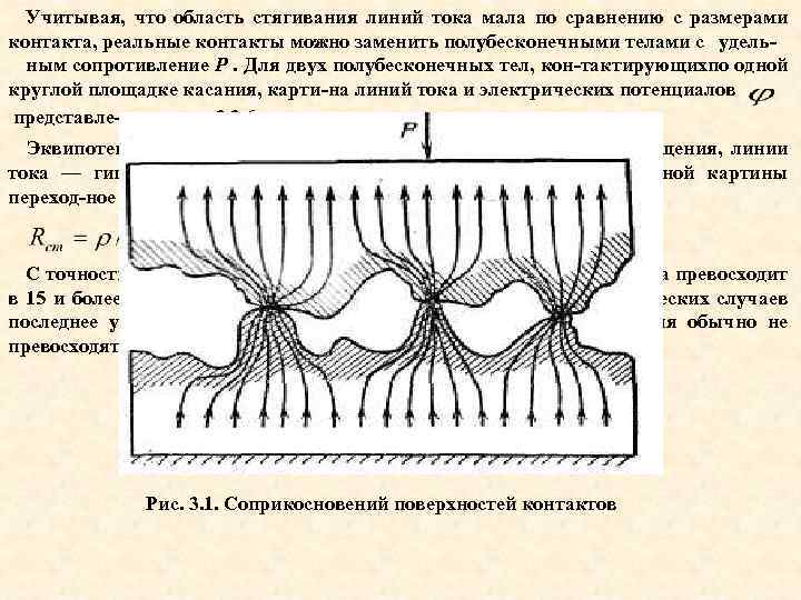 Учитывая, что область стягивания линий тока мала по сравнению с размерами контакта, реальные контакты