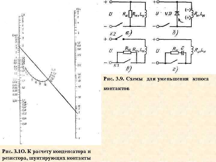 Тлеющий разряд отсутствует при Дуга отсутствует при условии Наличие резистора увеличивает токовую нагрузку контактов,