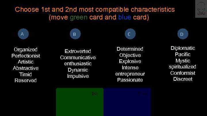Choose 1 st and 2 nd most compatible characteristics (move green card and blue