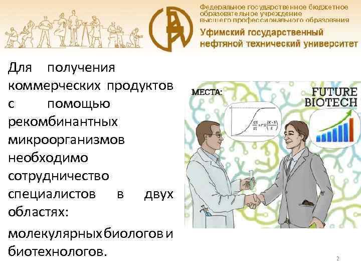 Для получения коммерческих продуктов с помощью рекомбинантных микроорганизмов необходимо сотрудничество специалистов в двух областях: