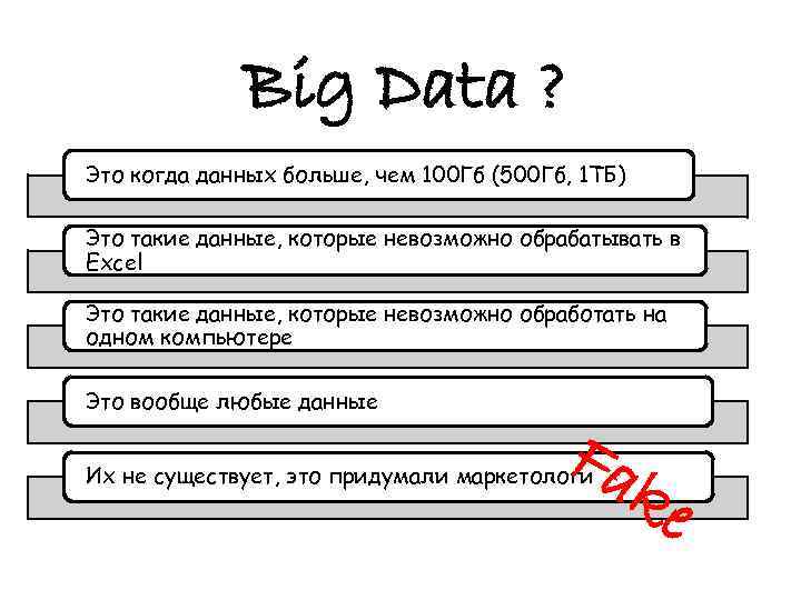 Big Data ? Это когда данных больше, чем 100 Гб (500 Гб, 1 ТБ)