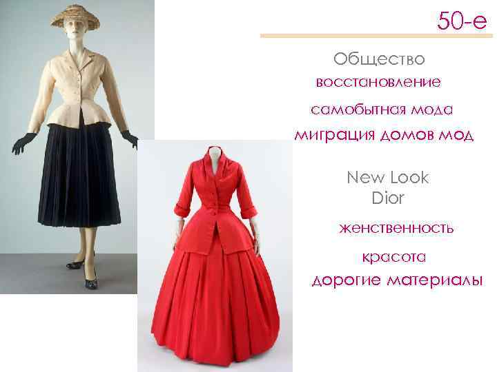 50 -е Общество восстановление самобытная мода миграция домов мод New Look Dior женственность красота