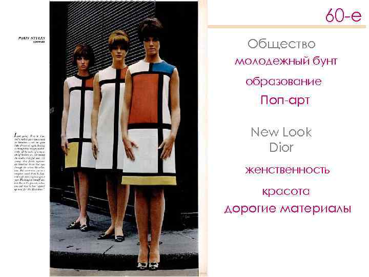 60 -е Общество молодежный бунт образование Поп-арт New Look Dior женственность красота дорогие материалы