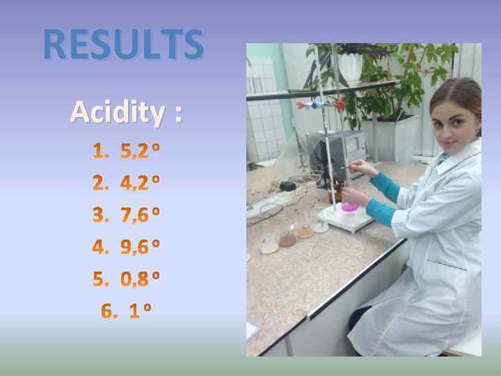 RESULTS Acidity : 