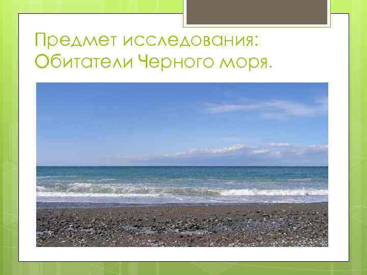Предмет исследования: Обитатели Черного моря. 