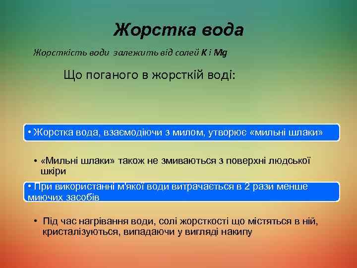 Жорстка вода Жорсткість води залежить від солей K і Mg Що поганого в жорсткій