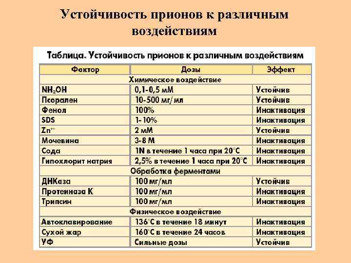 Устойчивость прионов к различным воздействиям 