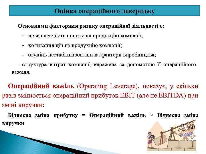 Оцінка операційного левериджу Основними факторами ризику операційної діяльності є: - невизначеність попиту на продукцію