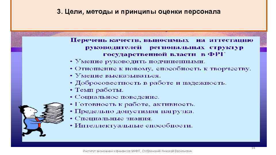 3. Цели, методы и принципы оценки персонала Институт экономики и финансов МИИТ, Стеблянский Николай