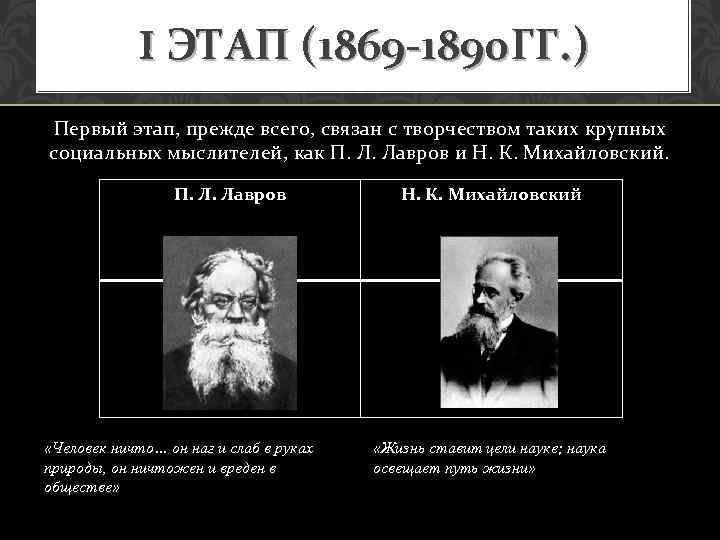 I ЭТАП (1869 -1890 ГГ. ) Первый этап, прежде всего, связан с творчеством таких