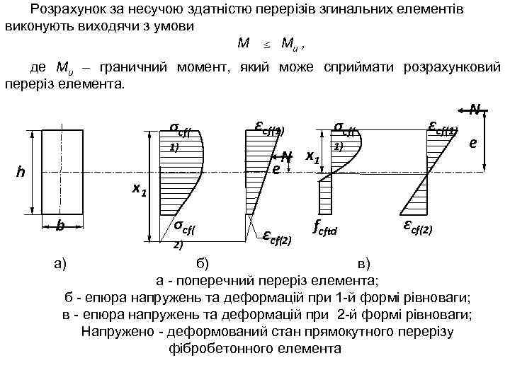 Розрахунок за несучою здатністю перерізів згинальних елементів виконують виходячи з умови М Mu ,