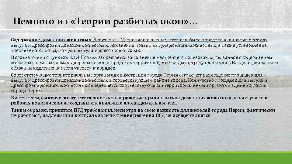 Немного из «Теории разбитых окон» … Содержание домашних животных. Депутаты ПГД приняли решение, которым