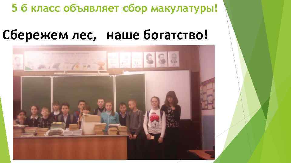 5 б класс объявляет сбор макулатуры! Сбережем лес, наше богатство! 