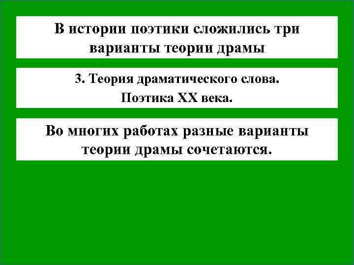 В истории поэтики сложились три варианты теории драмы 3. Теория драматического слова. Поэтика ХХ