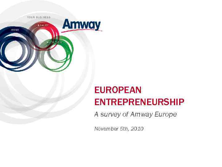 EUROPEAN ENTREPRENEURSHIP A survey of Amway Europe November 5 th, 2010 