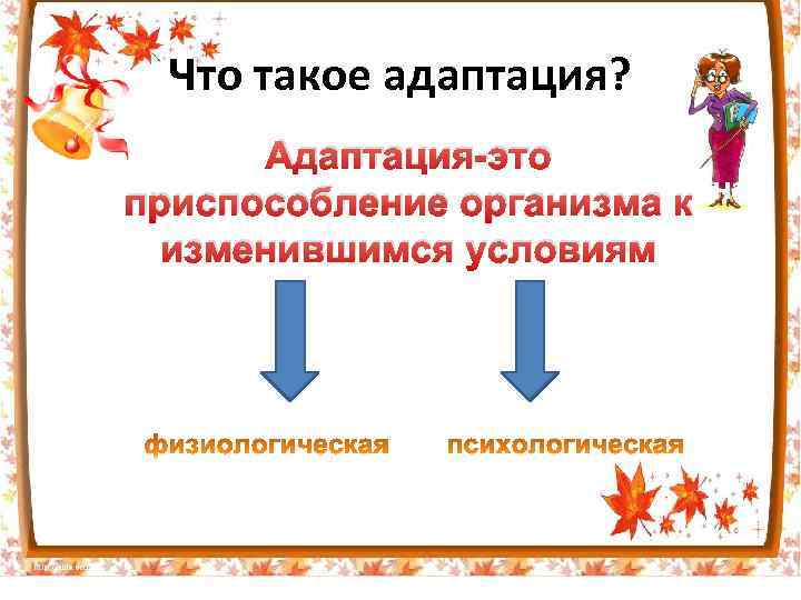 Что такое адаптация? Адаптация-это • Адаптация - это перестройка организма на приспособление организма к