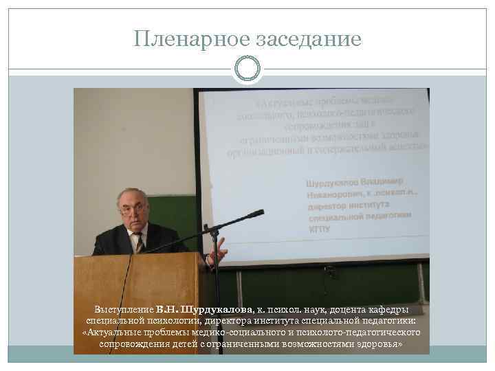 Пленарное заседание Выступление В. Н. Шурдукалова, к. психол. наук, доцента кафедры специальной психологии, директора