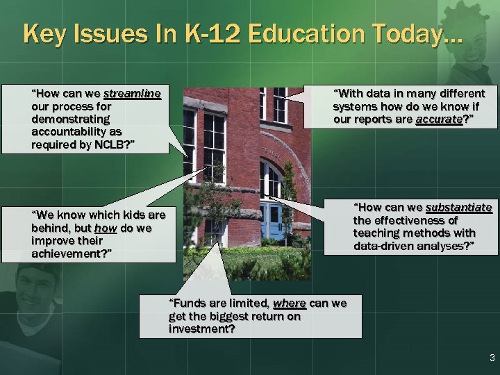 Key Issues In K-12 Education Today… “How can we streamline our process for demonstrating