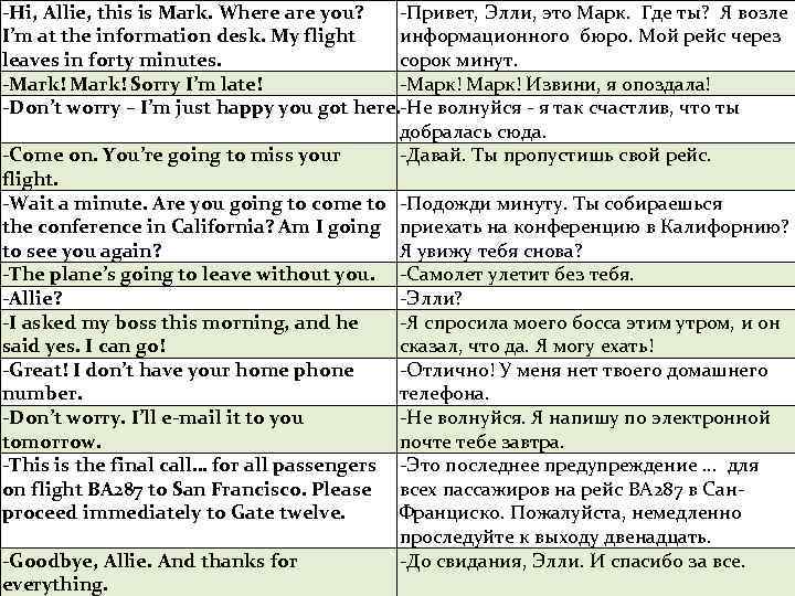 ‐Hi, Allie, this is Mark. Where are you? ‐Привет, Элли, это Марк. Где ты?