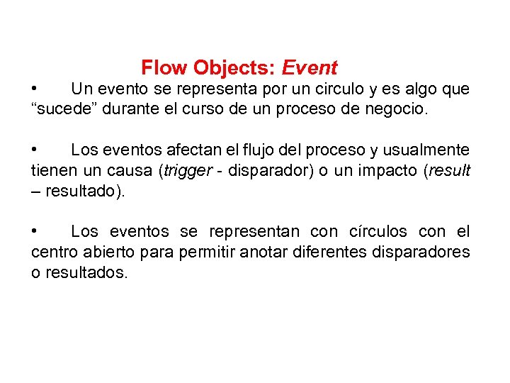 Flow Objects: Event • Un evento se representa por un circulo y es algo