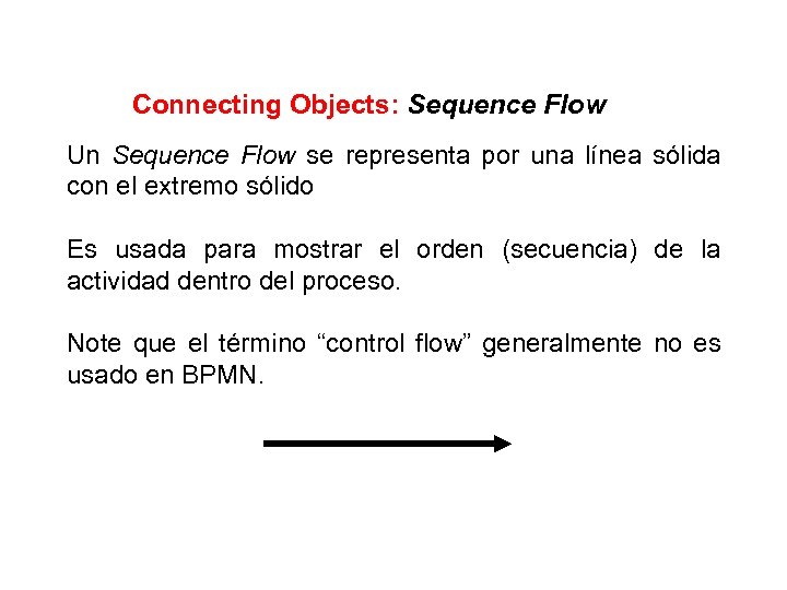 Connecting Objects: Sequence Flow Un Sequence Flow se representa por una línea sólida con