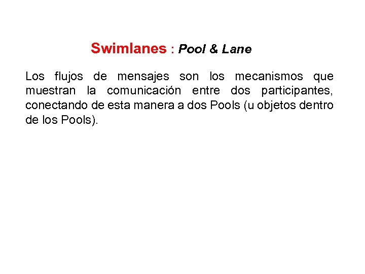 Swimlanes : Pool & Lane Los flujos de mensajes son los mecanismos que muestran