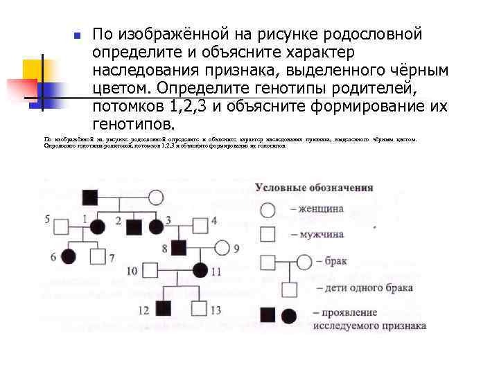 По изображенной на рисунке родословной установите характер проявления признака обозначенного черным цветом