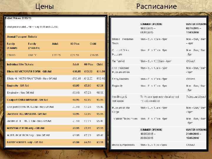 Цены Расписание 