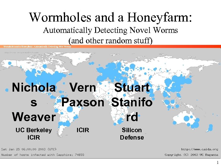 Wormholes and a Honeyfarm: Automatically Detecting Novel Worms (and other random stuff) Wormholes and