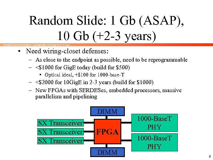 Random Slide: 1 Gb (ASAP), 10 Gb (+2 -3 years) Wormholes and a Honeyfarm: